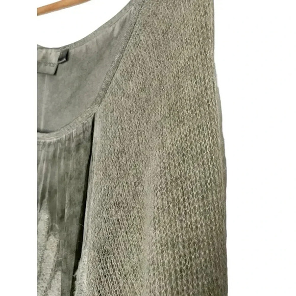 Belle France Boho Lagenlook Sage Embellished Lace Tunic Knit Chiffon Top Size L - Picture 5 of 10